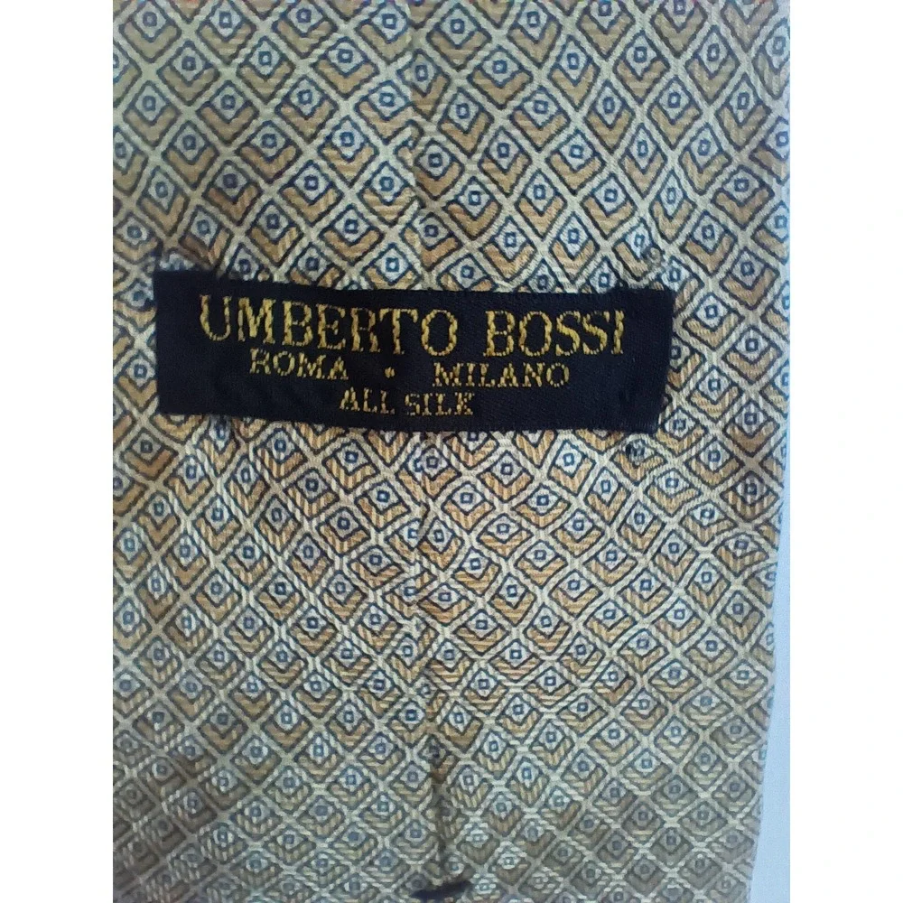 Umberto Bossi all silk 59in mens tie gold/yellow geometric design‎ B2